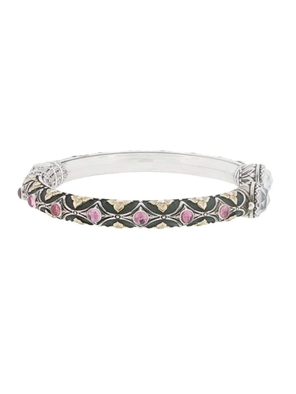 Konstantino 925 Sterling Silver 18K Gold Nemesis Pink Tourmaline & MOP Bangle 7